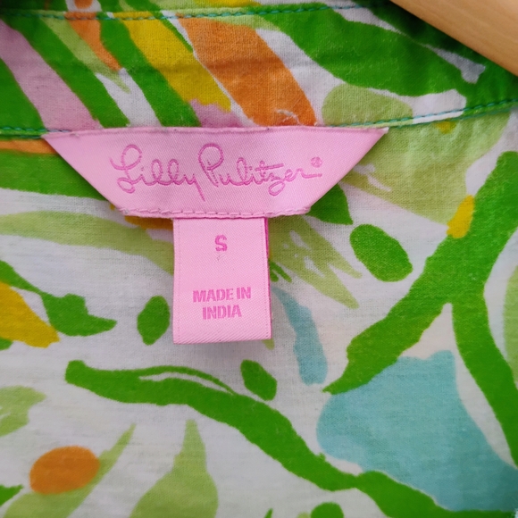 Lily Pulitzer Captiva Tunic Green and Pink Elephant Ears Button Down Sz Small - Picture 5 of 5